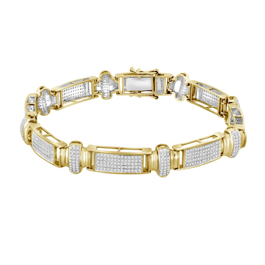 MEN'S BRACELET 2.45CT ROUND DIAMOND 10K YELLOW GOLD