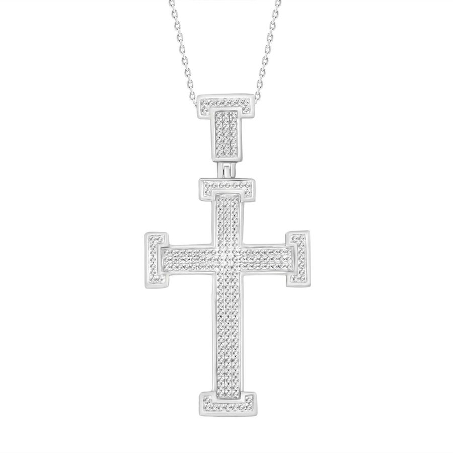 MEN'S CROSS PENDANT 0.50CT ROUND DIAMOND 10K WHITE GOLD