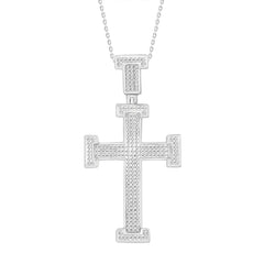 MEN'S CROSS PENDANT 0.50CT ROUND DIAMOND 10K WHITE GOLD