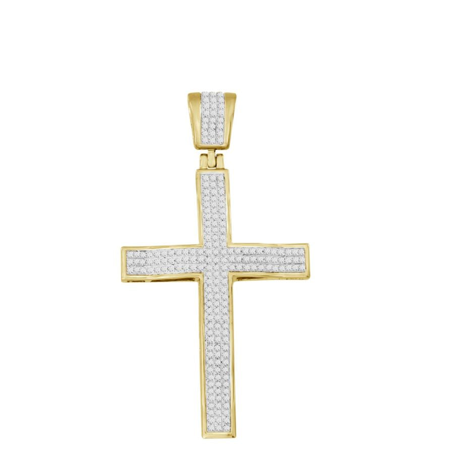 MEN'S CROSS PENDANT 0.50CT ROUND DIAMOND 10K YELLOW GOLD