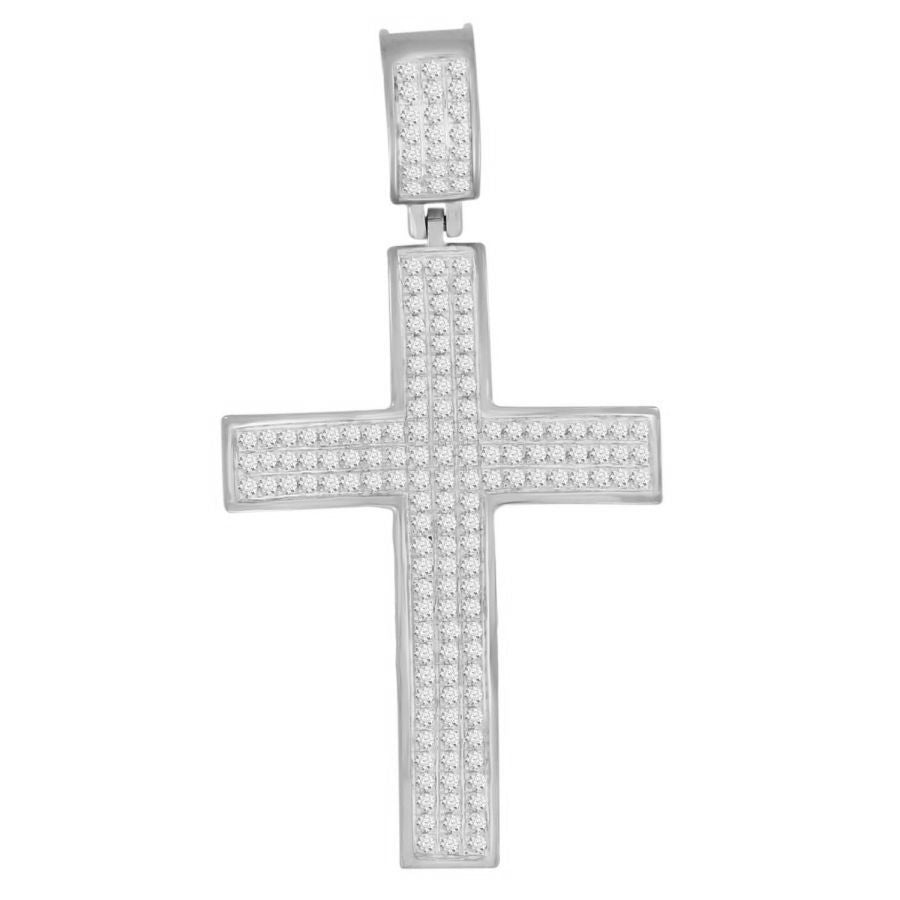 MEN'S CROSS PENDANT 0.50CT ROUND DIAMOND 10K WHITE GOLD