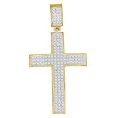 MEN'S CROSS PENDANT 0.50CT ROUND DIAMOND 10K YELLOW GOLD