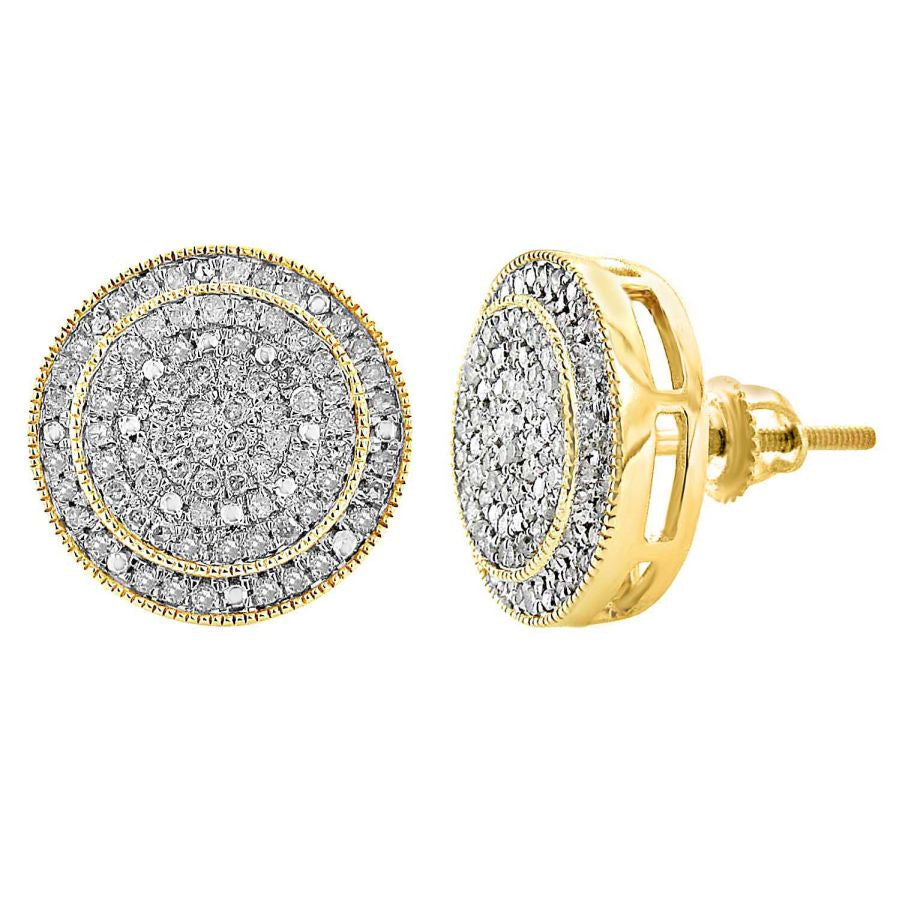 MEN'S STUD EARRINGS 0.50CT ROUND DIAMOND 10K YELLOW GOLD