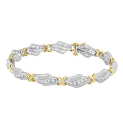 LADIES BRACELET 2.00CT ROUND/BAGUETTE DIAMOND 10K WHITE/YELLOW GOLD