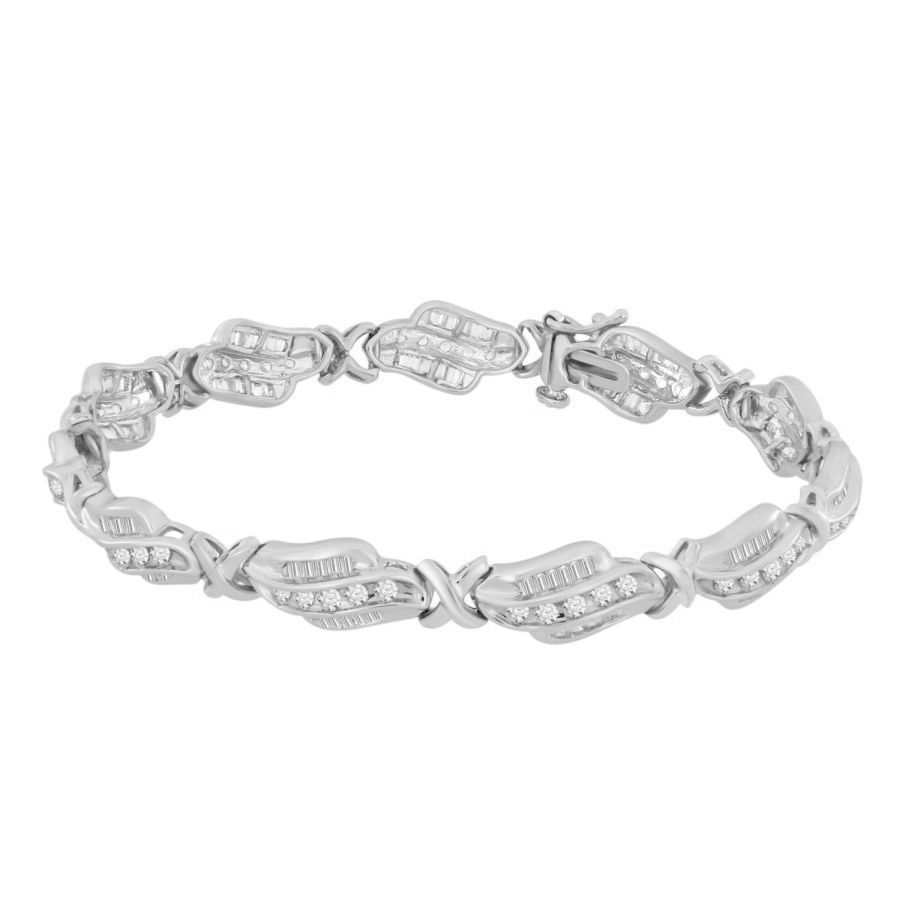 LADIES BRACELET 2.00CT ROUND/BAGUETTE DIAMOND 10K WHITE GOLD