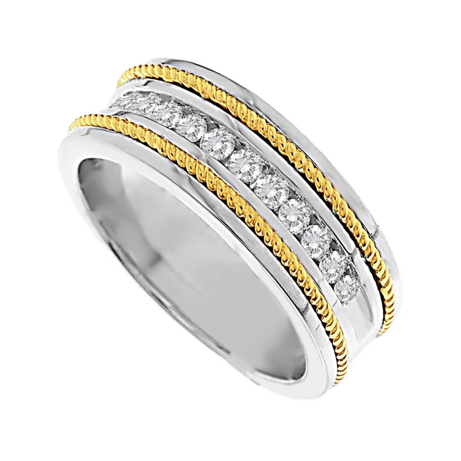 MEN'S MACHINE SET BAND 0.50CT ROUND DIAMOND 14K WHITE/YELLOW GOLD