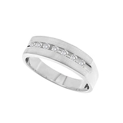 MEN'S MACHINE SET BAND 0.15CT ROUND DIAMOND 14K WHITE GOLD