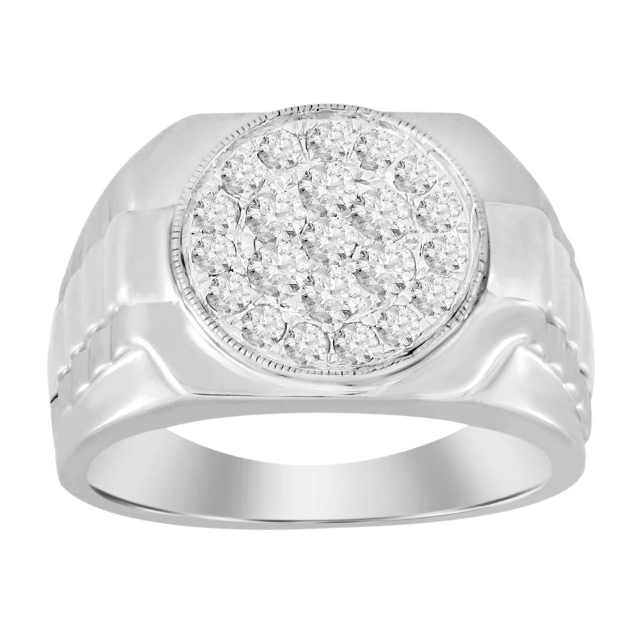 MEN'S RING 0.80CT ROUND DIAMOND 10K WHITE GOLD