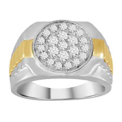 MEN'S RING 0.80CT ROUND DIAMOND 10K WHITE/YELLOW GOLD