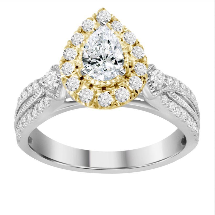 LADIES RING 0.20CT ROUND/PEAR DIAMOND 14K WHITE/YELLOW GOLD (CENTER STONE 0.20CT PEAR DIAMOND)