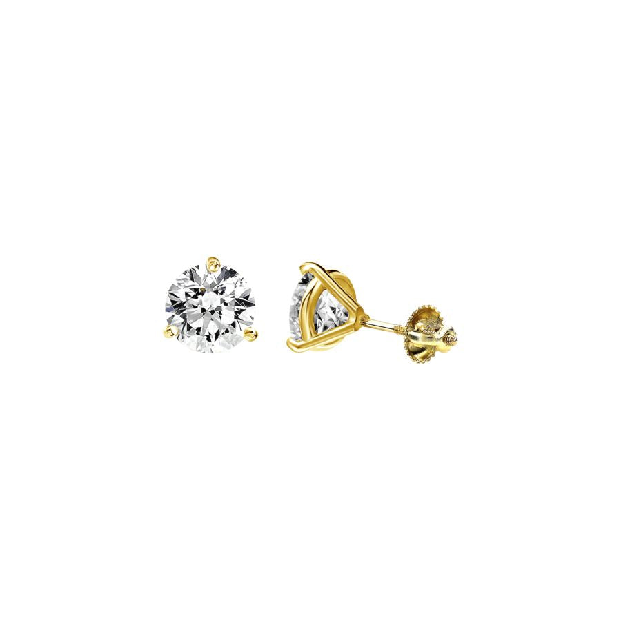 LADIES SOLITAIRE EARRINGS 0.25CT ROUND DIAMOND 14K YELLOW GOLD