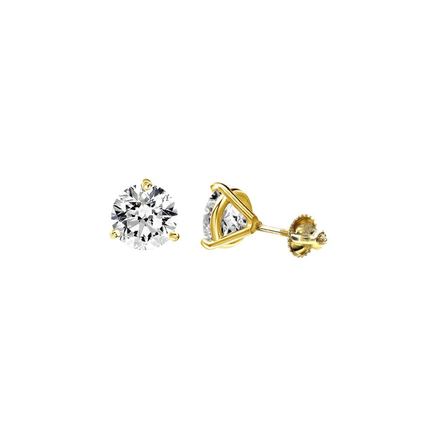 LADIES SOLITAIRE EARRINGS 0.33CT ROUND DIAMOND 14K YELLOW GOLD