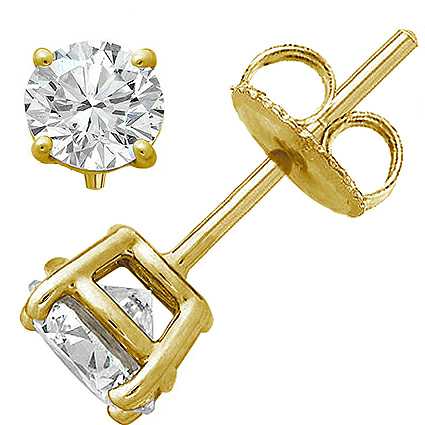 LADIES SOLITAIRE EARRINGS 0.66CT ROUND DIAMOND 14K YELLOW GOLD