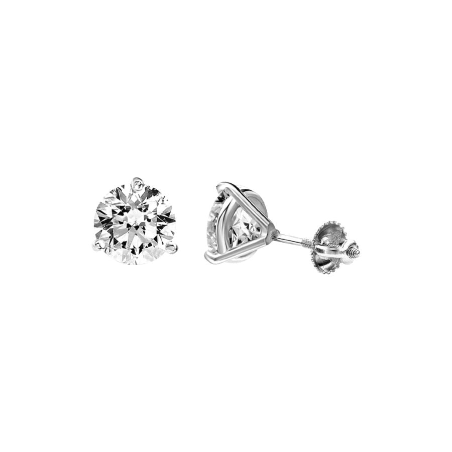 LADIES SOLITAIRE EARRINGS 1.00CT ROUND DIAMOND 14K WHITE GOLD