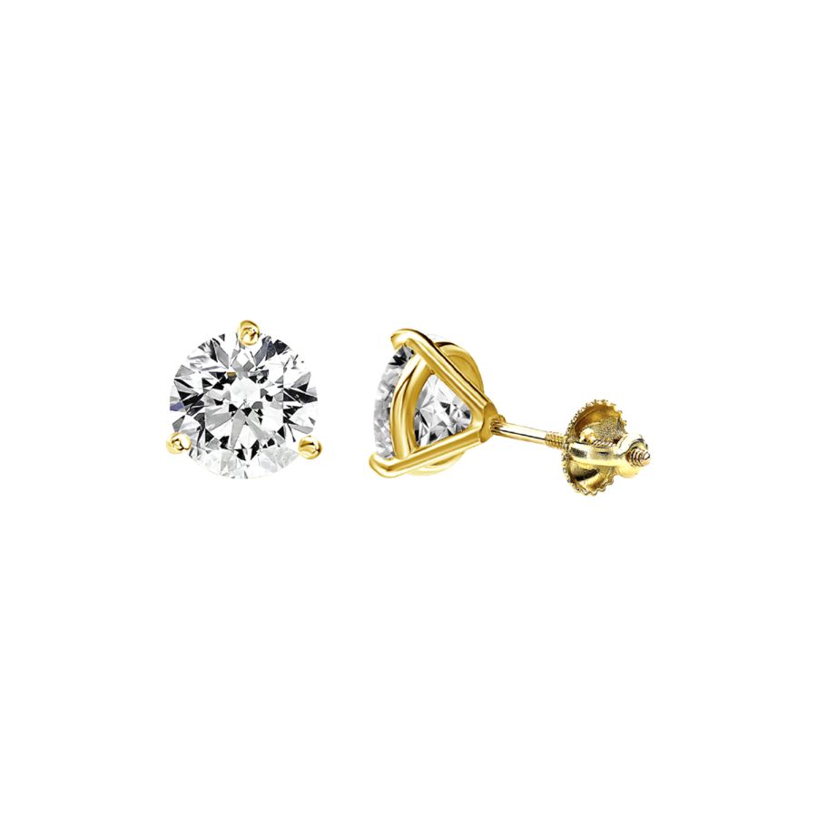 LADIES SOLITAIRE EARRINGS 1.00CT ROUND DIAMOND 14K YELLOW GOLD