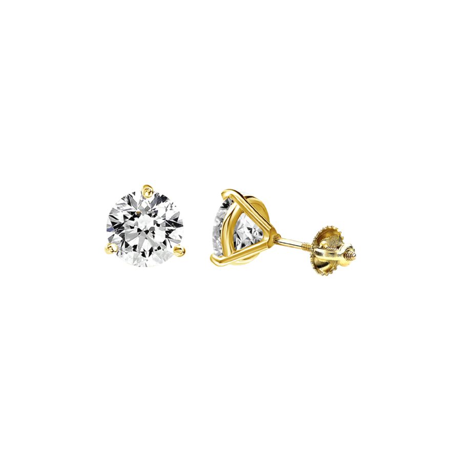 LADIES SOLITAIRE EARRINGS 0.75CT ROUND DIAMOND 14K YELLOW GOLD