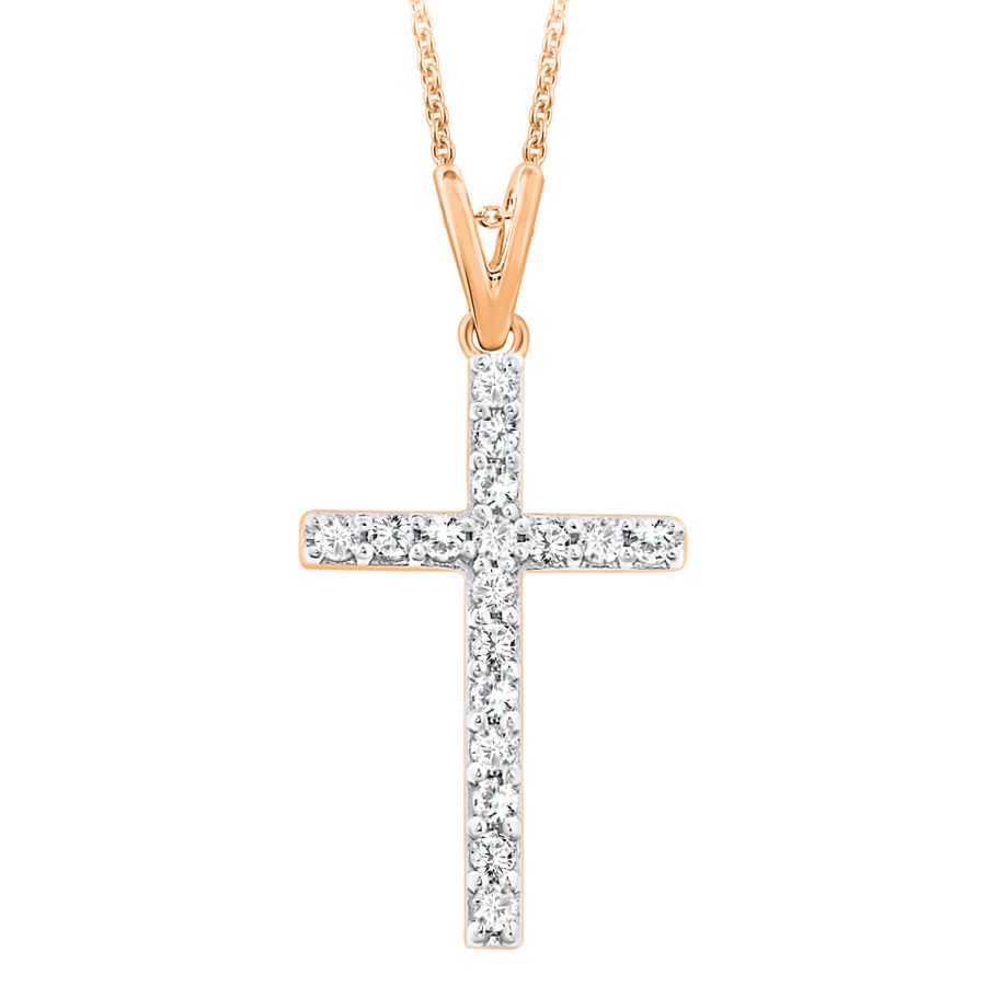 LADIES CROSS PENDANT 0.25CT ROUND DIAMOND 10K ROSE GOLD