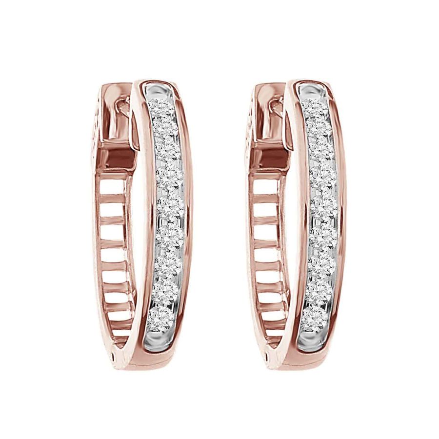 LADIES HOOP EARRINGS 0.50CT ROUND DIAMOND 10K ROSE GOLD