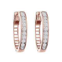 LADIES HOOP EARRINGS 0.50CT ROUND DIAMOND 10K ROSE GOLD