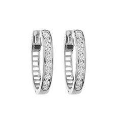 LADIES HOOP EARRINGS 0.50CT ROUND DIAMOND 10K WHITE GOLD