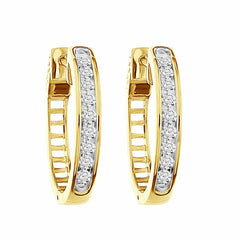 LADIES HOOP EARRINGS 0.50CT ROUND DIAMOND 10K YELLOW GOLD