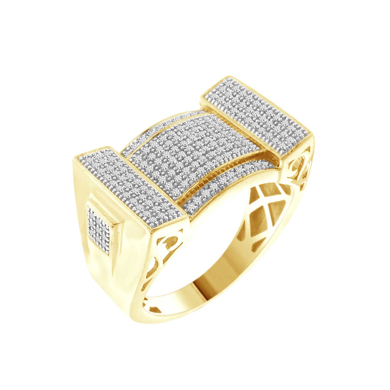 MEN'S WAX PAVE RING 0.50CT ROUND DIAMOND 10K YELLOW GOLD