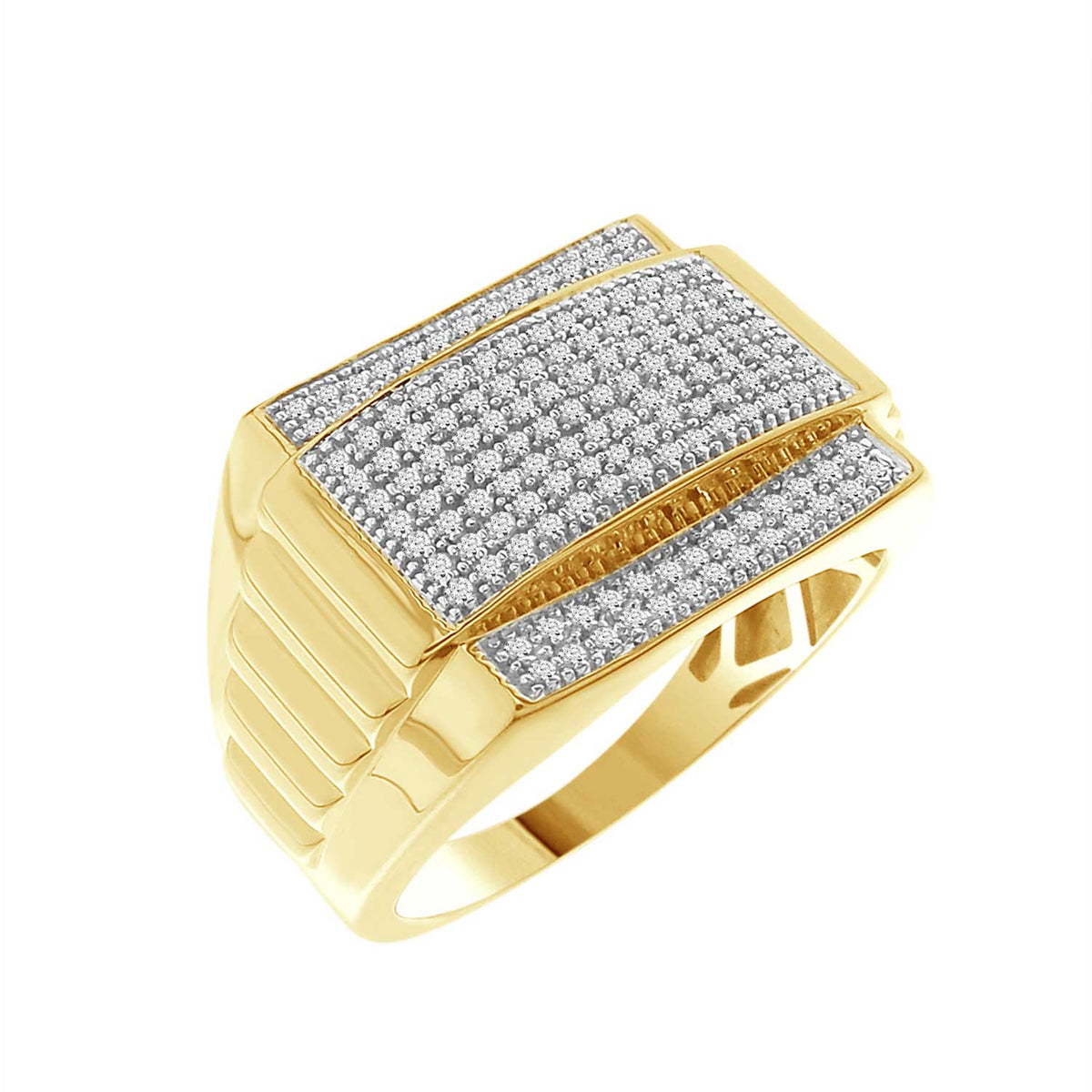 MEN'S WAX PAVE RING 0.50CT ROUND DIAMOND 10K YELLOW GOLD