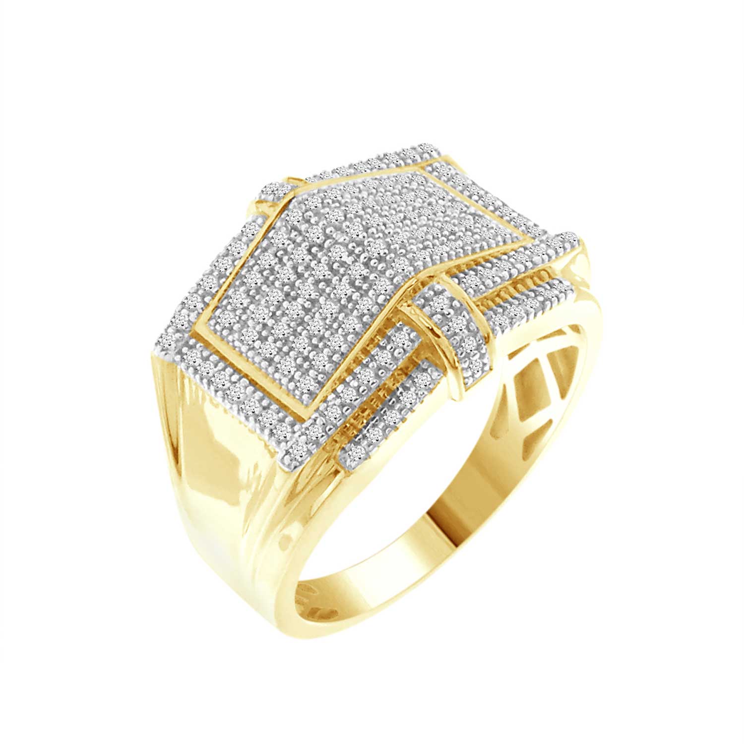 MEN'S WAX PAVE RING 0.50CT ROUND DIAMOND 10K YELLOW GOLD