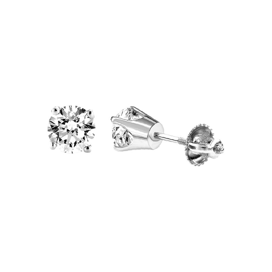 LADIES CROWN SETTING SOLITAIRE EARRINGS 1.00CT ROUND DIAMOND 14K WHITE GOLD