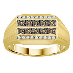 MEN'S RING 0.65CT ROUND DARK BROWN DIAMOND 10K YELLOW GOLD