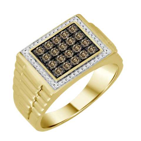 MEN'S RING 0.65CT ROUND DARK BROWN DIAMOND 10K YELLOW GOLD