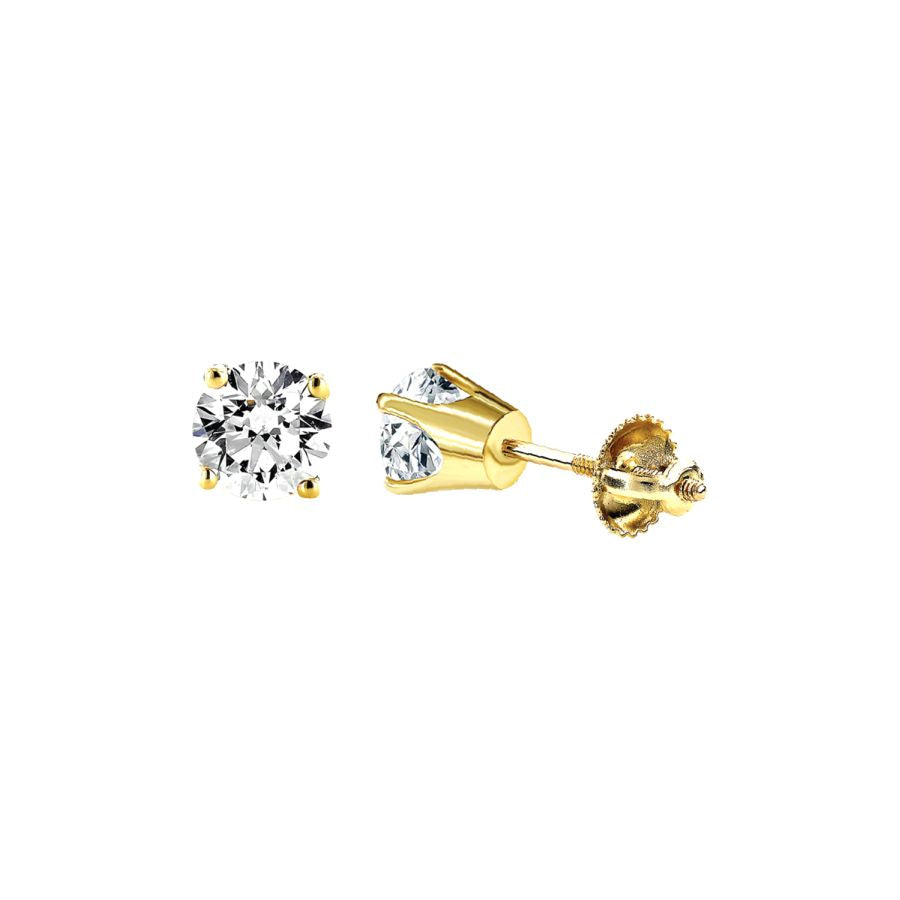 LADIES SOLITAIRE EARRINGS 0.33CT ROUND DIAMOND 14K YELLOW GOLD