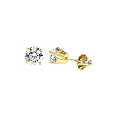 LADIES CROWN SETTING SOLITAIRE EARRINGS 0.33CT ROUND DIAMOND 14K YELLOW GOLD