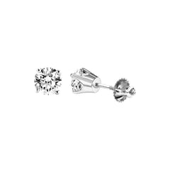 LADIES CROWN SETTING SOLITAIRE EARRINGS 0.50CT ROUND DIAMOND 14K WHITE GOLD