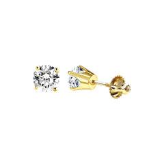 LADIES SOLITAIRE EARRINGS CROWN SETTING-SUPCEME QUALITY 0.50CT ROUND DIAMOND 14K YELLOW GOLD