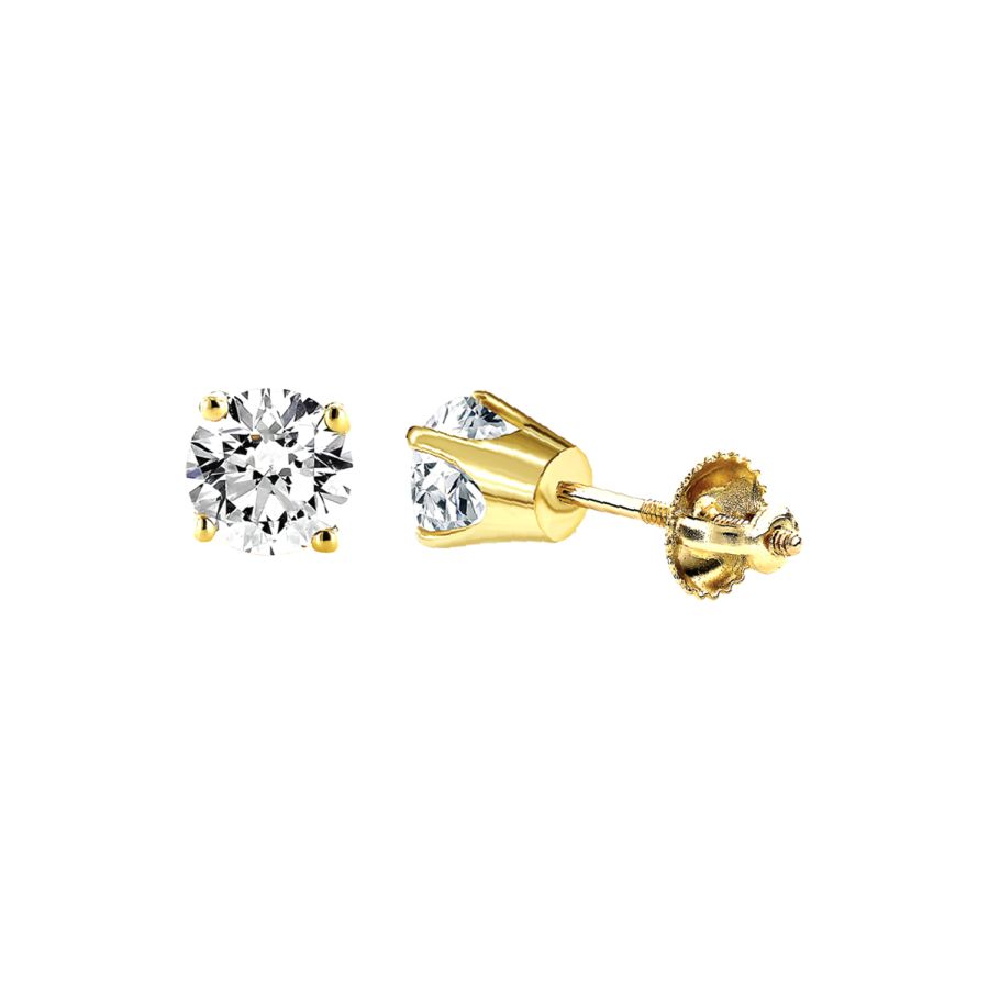 LADIES SOLITAIRE EARRINGS 0.75CT ROUND DIAMOND 14K YELLOW GOLD