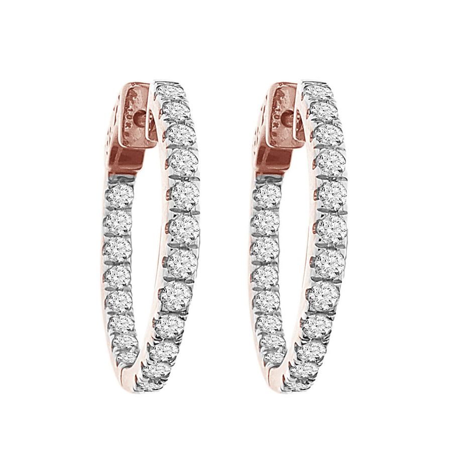 LADIES HOOP EARRINGS 1.50CT ROUND DIAMOND 10K ROSE GOLD