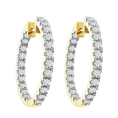 LADIES HOOP EARRINGS 1.50CT ROUND DIAMOND 10K YELLOW GOLD