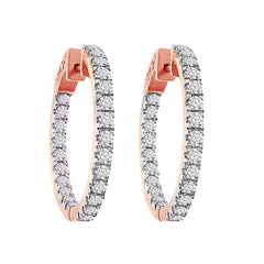 LADIES HOOP EARRINGS 2.00CT ROUND DIAMOND 10K ROSE GOLD