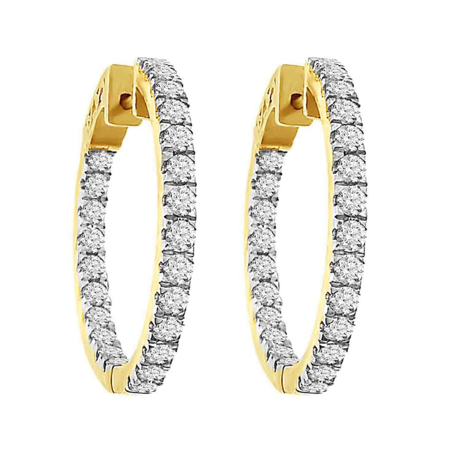 LADIES HOOP EARRINGS 2.00CT ROUND DIAMOND 10K YELLOW GOLD