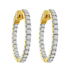 LADIES HOOP EARRINGS 2.00CT ROUND DIAMOND 10K YELLOW GOLD