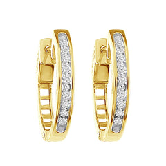 LADIES HOOP EARRINGS 1.00CT ROUND DIAMOND 10K YELLOW GOLD