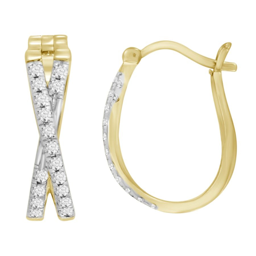 LADIES HOOP EARRINGS 1.00CT ROUND DIAMOND 10K YELLOW GOLD