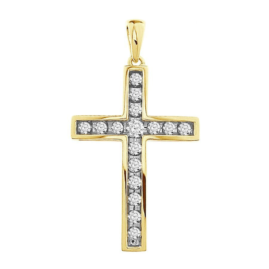 LADIES CROSSES PENDANT 0.50CT ROUND DIAMOND 10K YELLOW GOLD