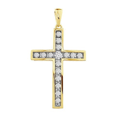 LADIES CROSSES PENDANT 0.50CT ROUND DIAMOND 10K YELLOW GOLD