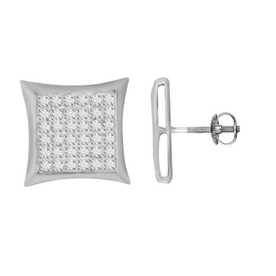 MEN'S KITE SHAPE YUVA EARRINGS 0.25CT ROUND DIAMOND 10K WHITE GOLD