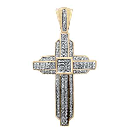 MEN'S CROSS 0.50CT ROUND DIAMOND 10K YELLOW GOLD