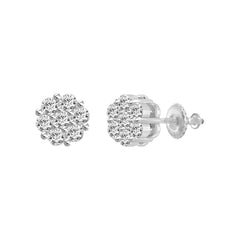 LADIES FLOWER EARRINGS 0.10CT ROUND DIAMOND 10K WHITE GOLD