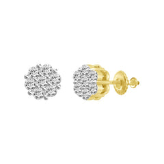 LADIES FLOWER EARRINGS 0.10CT ROUND DIAMOND 10K YELLOW GOLD