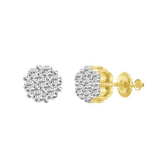 LADIES FLOWER EARRINGS 0.15CT ROUND DIAMOND 10K YELLOW GOLD